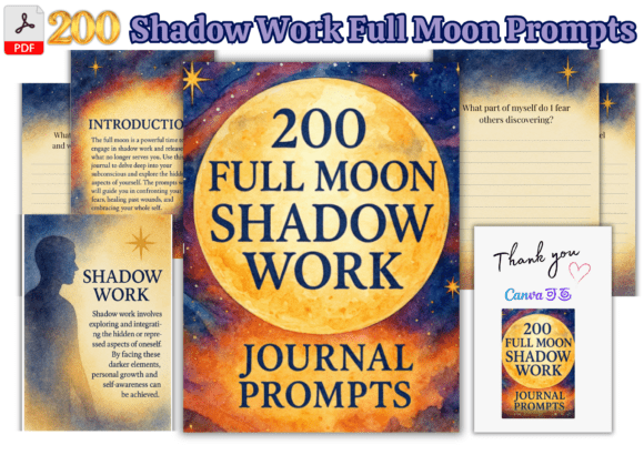 🌙 200 Shadow Work Journal Prompts: Your Guided Path to Emotional Clarity and Lunar-Centered Healing