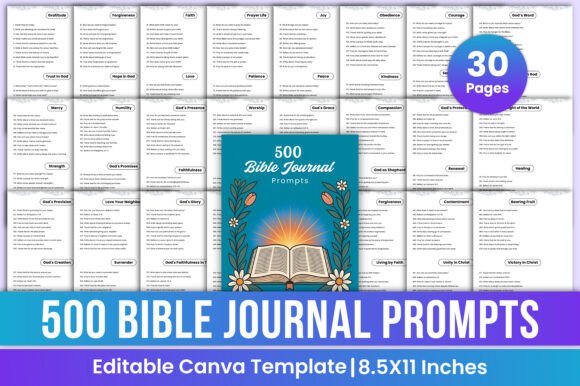 500 Bible Journal Prompts Canva Template