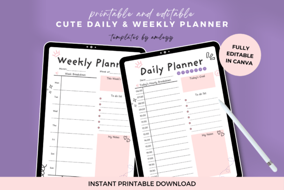 Cute Daily Weekly Planner Template: Where Productivity Meets Pastel Joy